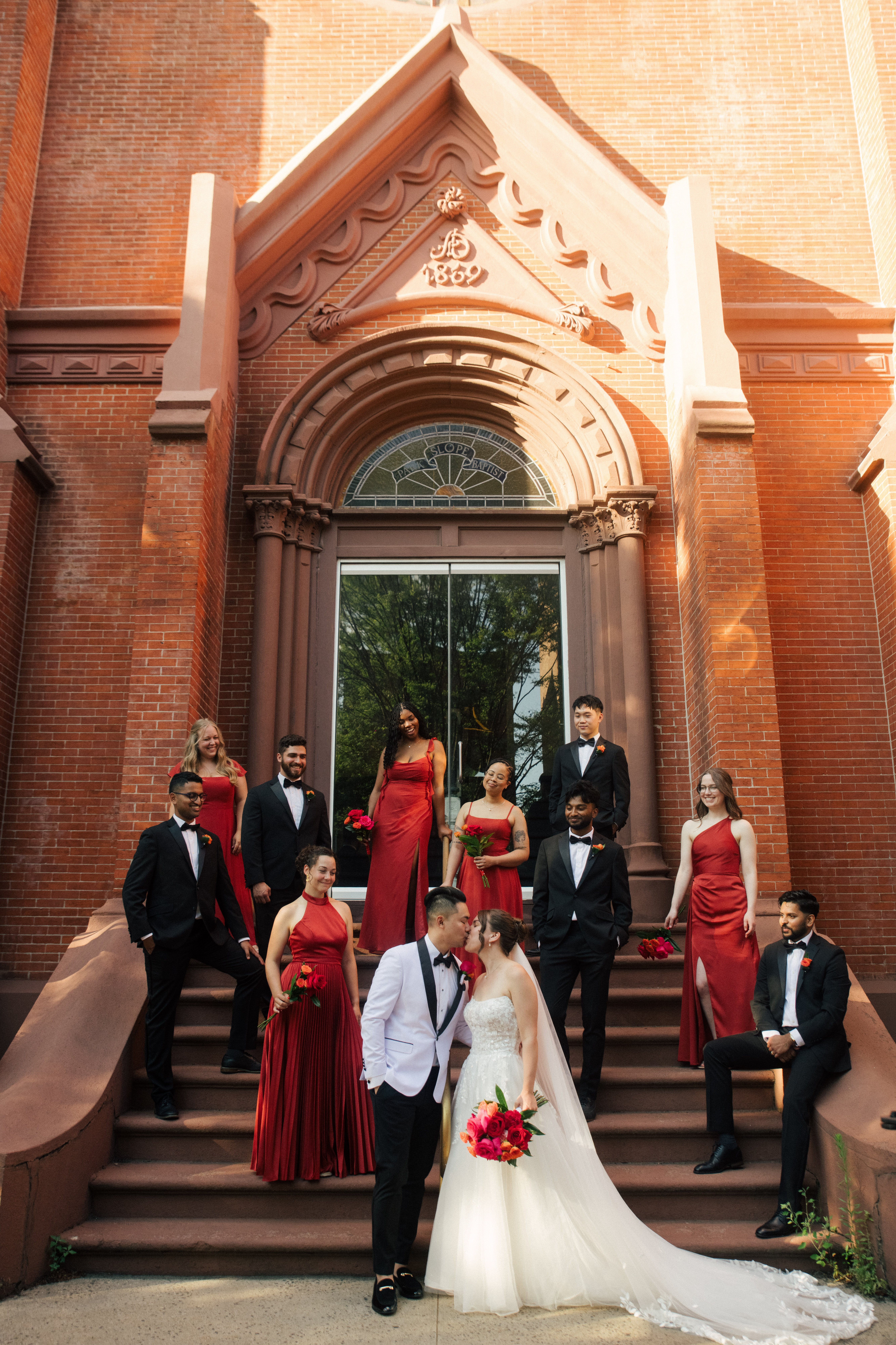 Bridal party church steps